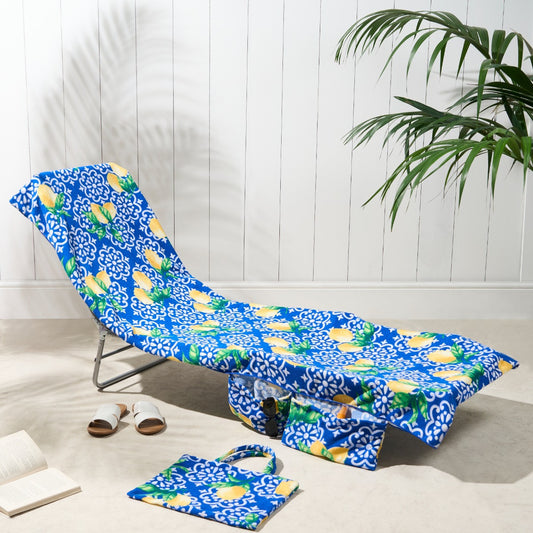 2-in-1 Microfiber Sun Lounger Towel & Portable Tote Bag - Sand-Free & Quick Dry Beach Chair Cover with Side V888-ELOSUNG45627