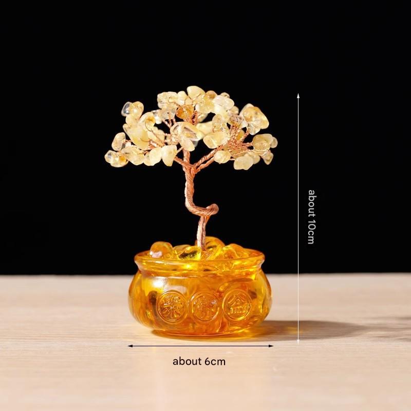Natural Yellow Crystal Money Tree with Fortune Basin & Adjustable Wire Branches - Desktop Feng Shui Decor for V888-ELOSUNG45633