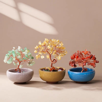 Natural Yellow Crystal Money Tree with Fortune Basin & Adjustable Wire Branches - Desktop Feng Shui Decor for V888-ELOSUNG45633