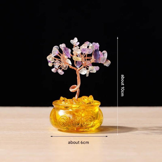 Natural Colorful Crystal Money Tree with Fortune Basin & Adjustable Wire Branches - Desktop Feng Shui Decor V888-ELOSUNG45637