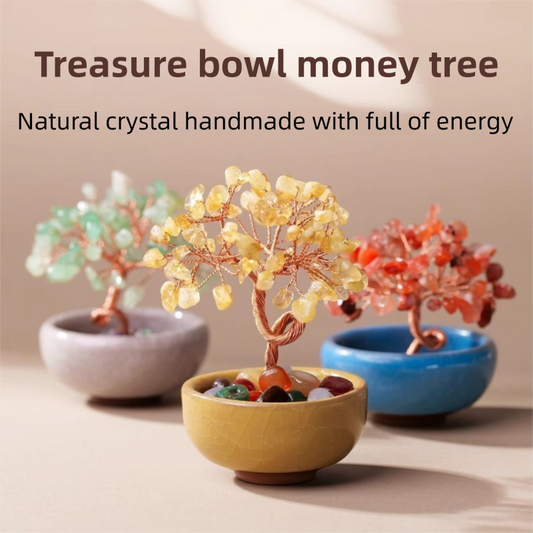 Natural Colorful Crystal Money Tree with Fortune Basin & Adjustable Wire Branches - Desktop Feng Shui Decor V888-ELOSUNG45637