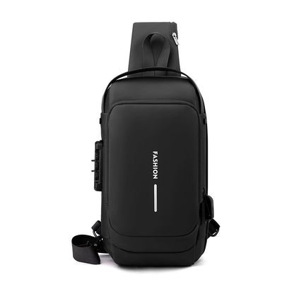 Black High Capacity Anti-Theft Tactical Chest Bag - Waterproof Leather-Film Sling with USB Charging & TSA V888-ELOSUNG45638