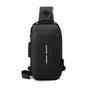 Black High Capacity Anti-Theft Tactical Chest Bag - Waterproof Leather-Film Sling with USB Charging & TSA V888-ELOSUNG45638