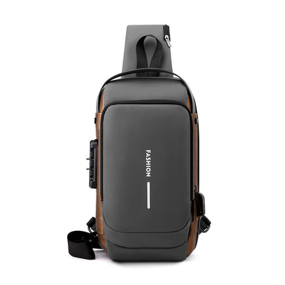 Grey Gold High Capacity Anti-Theft Tactical Chest Bag - Waterproof Leather-Film Sling with USB Charging & TSA V888-ELOSUNG45640