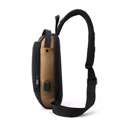 Grey Gold High Capacity Anti-Theft Tactical Chest Bag - Waterproof Leather-Film Sling with USB Charging & TSA V888-ELOSUNG45640
