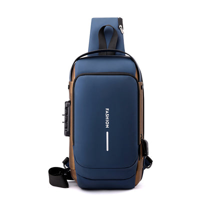 Blue Gold High Capacity Anti-Theft Tactical Chest Bag - Waterproof Leather-Film Sling with USB Charging & TSA V888-ELOSUNG45641