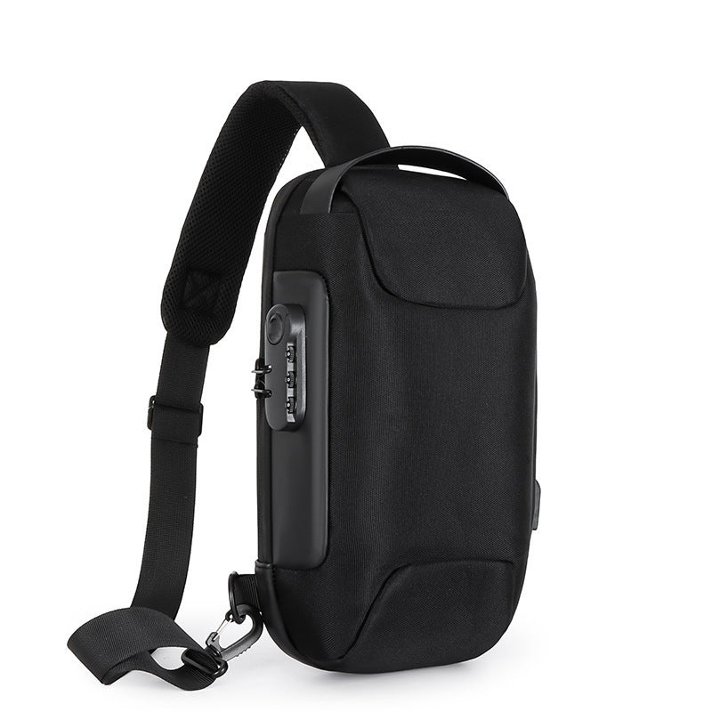 Black Lightweight Anti-Theft Tactical Chest Bag - Waterproof Security Sling Bag with 3-Digit Password Lock & V888-ELOSUNG45642