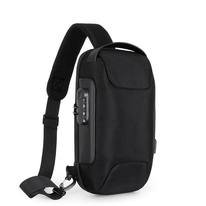 Black Lightweight Anti-Theft Tactical Chest Bag - Waterproof Security Sling Bag with 3-Digit Password Lock & V888-ELOSUNG45642
