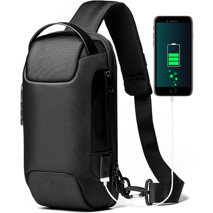 Blue Lightweight Anti-Theft Tactical Chest Bag - Waterproof Security Sling Bag with 3-Digit Password Lock & V888-ELOSUNG45643