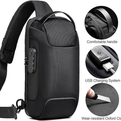 Green Lightweight Anti-Theft Tactical Chest Bag - Waterproof Security Sling Bag with 3-Digit Password Lock & V888-ELOSUNG45644