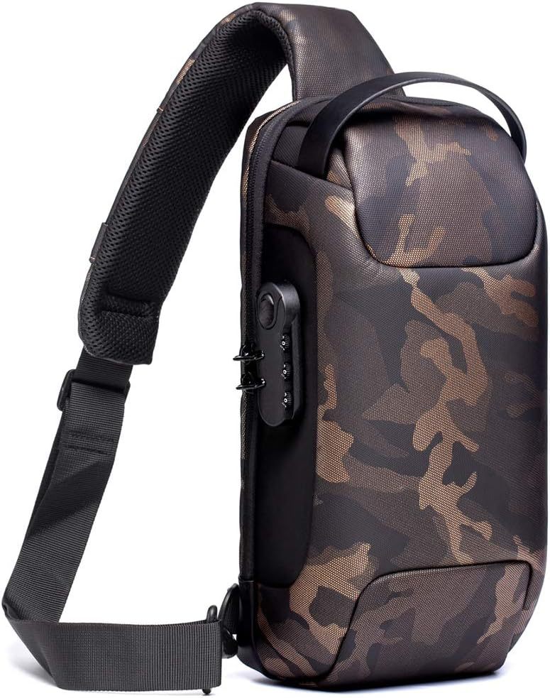 Camouflage Lightweight Anti-Theft Tactical Chest Bag - Waterproof Security Sling Bag with 3-Digit Password V888-ELOSUNG45645