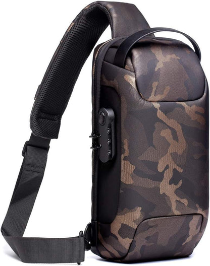 Camouflage Lightweight Anti-Theft Tactical Chest Bag - Waterproof Security Sling Bag with 3-Digit Password V888-ELOSUNG45645