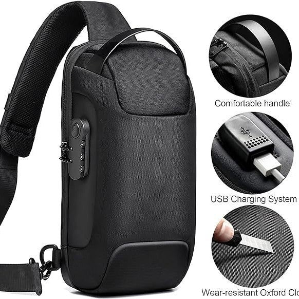 Camouflage Lightweight Anti-Theft Tactical Chest Bag - Waterproof Security Sling Bag with 3-Digit Password V888-ELOSUNG45645