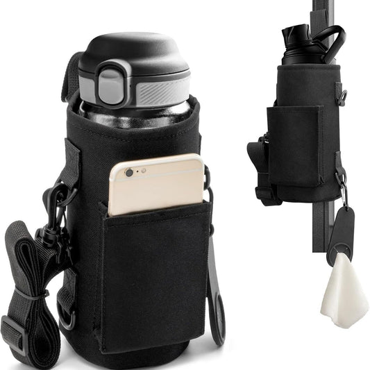 Black Magnetic Gym Water Bottle Pouch & Towel Clip with 6 High-Strength Magnets and Adjustable Strap - Fits V888-ELOSUNG45646