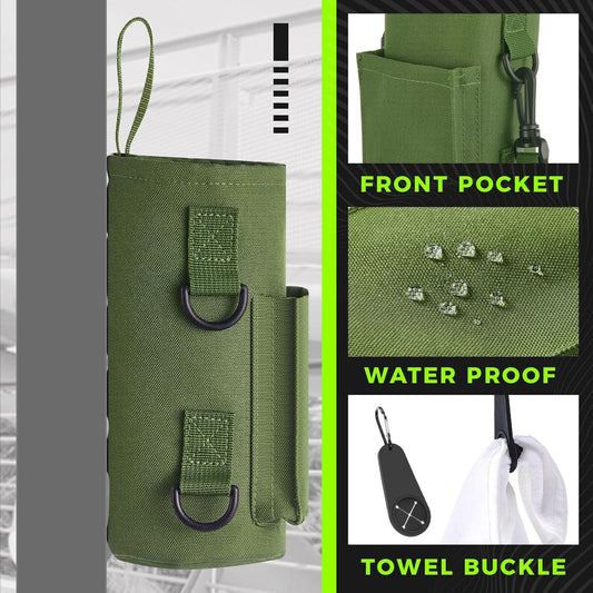 Black Magnetic Gym Water Bottle Pouch & Towel Clip with 6 High-Strength Magnets and Adjustable Strap - Fits V888-ELOSUNG45646