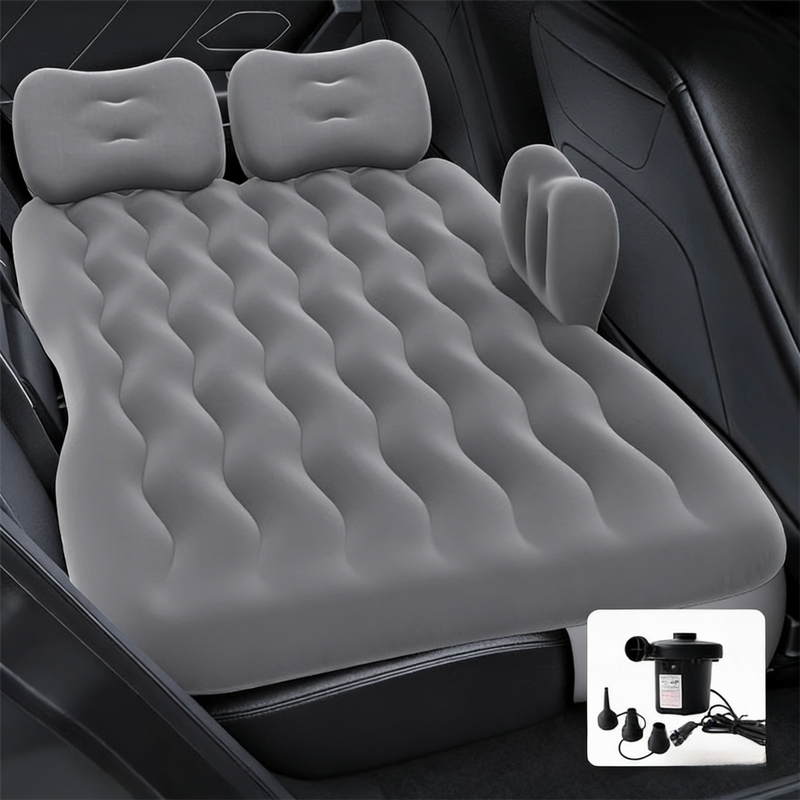 Grey Multi-Chamber Car Inflatable Air Mattress with Electric Pump & Pillows for Universal Backseat Sleeping V888-ELOSUNG45654