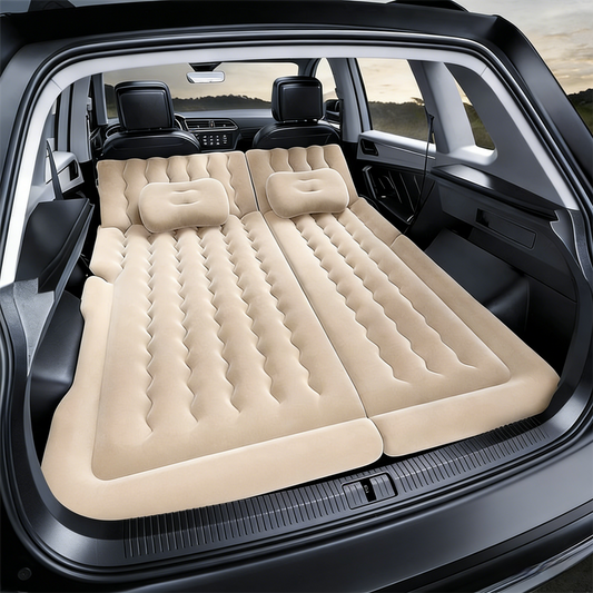 Beige Multi-Chamber Car Inflatable Air Mattress with Electric Pump, Storage Bag & Pillows for Universal Trunk V888-ELOSUNG45656