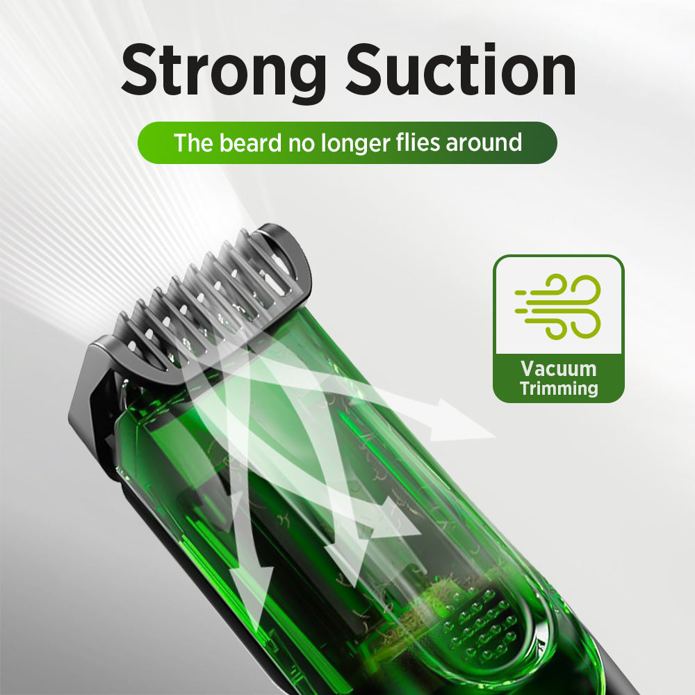 Green Beard & Hair Trimmer with Strong Vacuum Suction and Digital Display - Waterproof Rechargable Electric V888-ELOSUNG45658