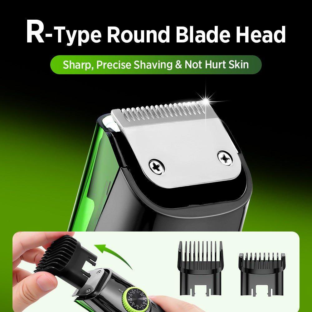 Green Beard & Hair Trimmer with Strong Vacuum Suction and Digital Display - Waterproof Rechargable Electric V888-ELOSUNG45658