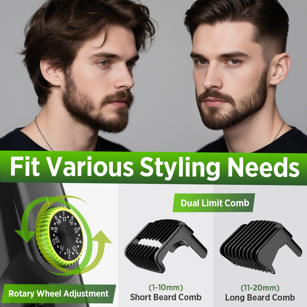 Green Beard & Hair Trimmer with Strong Vacuum Suction and Digital Display - Waterproof Rechargable Electric V888-ELOSUNG45658