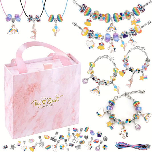 67PCS Colorful DIY Charm Necklace & Bracelet Making Kit - Creative Jewelry Craft Set with Colorful Drip Oil V888-ELOSUNG45668
