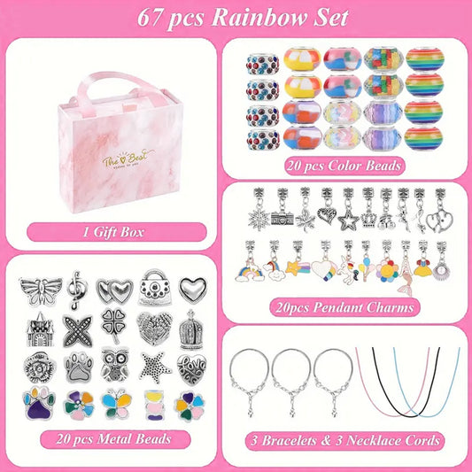 67PCS Colorful DIY Charm Necklace & Bracelet Making Kit - Creative Jewelry Craft Set with Colorful Drip Oil V888-ELOSUNG45668
