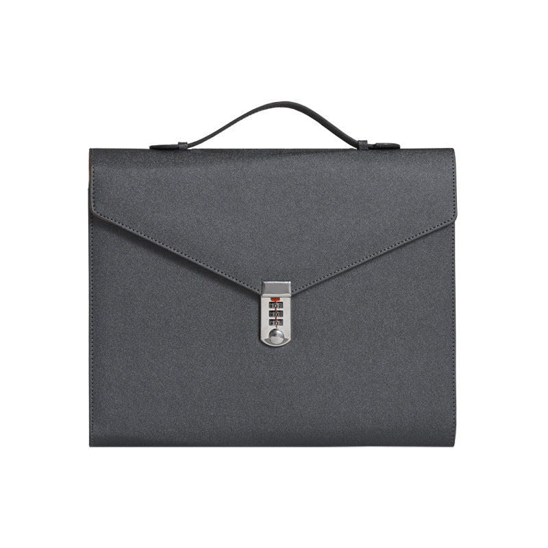 Black Anti-Theft Document Organizer with Secure Password Lock - Waterproof PU Leather Confidential File Bag V888-ELOSUNG45669