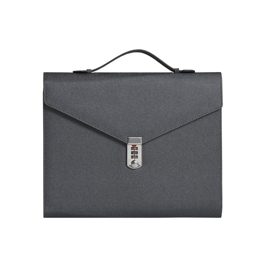 Black Anti-Theft Document Organizer with Secure Password Lock - Waterproof PU Leather Confidential File Bag V888-ELOSUNG45669
