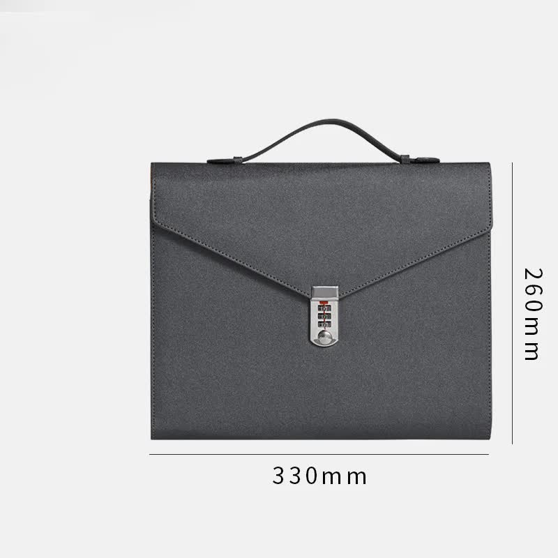 Black Anti-Theft Document Organizer with Secure Password Lock - Waterproof PU Leather Confidential File Bag V888-ELOSUNG45669