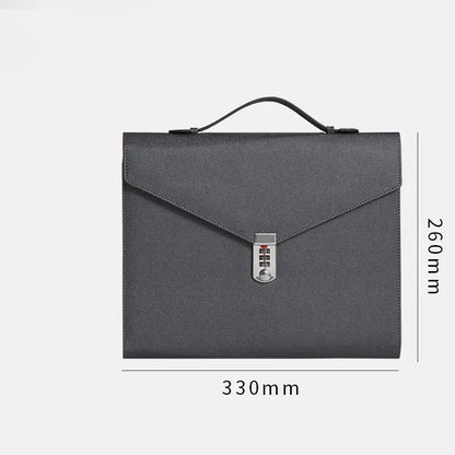 Black Anti-Theft Document Organizer with Secure Password Lock - Waterproof PU Leather Confidential File Bag V888-ELOSUNG45669