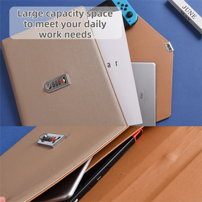 Champagne Anti-Theft Document Organizer with Secure Password Lock - Waterproof PU Leather Confidential File V888-ELOSUNG45670