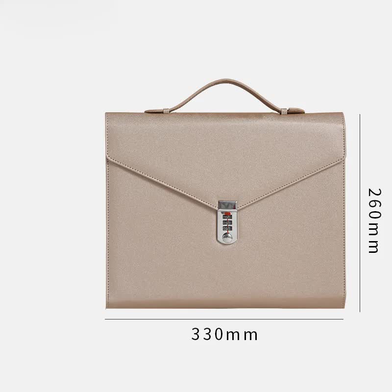 Champagne Anti-Theft Document Organizer with Secure Password Lock - Waterproof PU Leather Confidential File V888-ELOSUNG45670