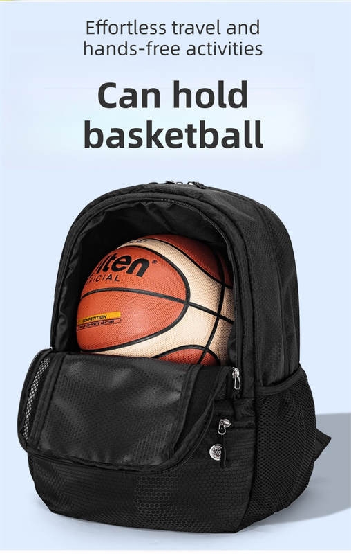 24L High-Capacity Black Basketball Backpack with Shoe Compartment & Dedicated Ball Zone - Waterproof & V888-ELOSUNG45671