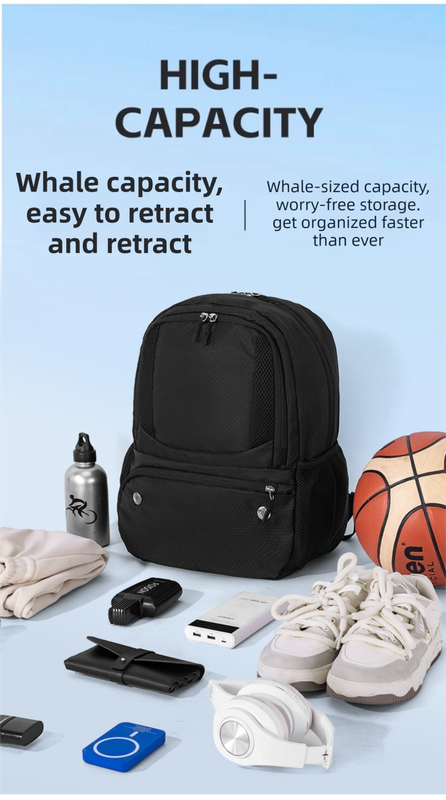 24L High-Capacity Light Blue Basketball Backpack with Shoe Compartment & Dedicated Ball Zone - Waterproof & V888-ELOSUNG45675