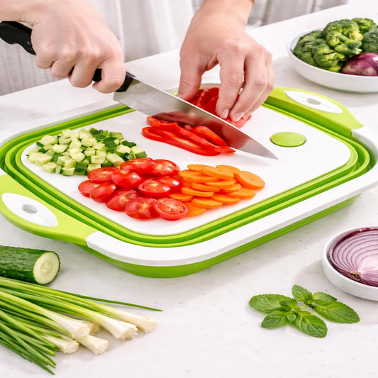 3-in-1 Green Collapsible Cutting Board & Drain Basin & Storage Tub - Portable Multifunctional Food Grade V888-ELOSUNG45677