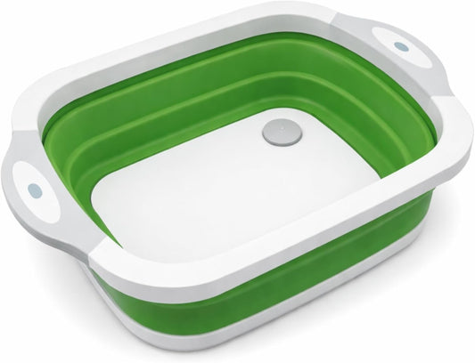 3-in-1 Green Collapsible Cutting Board & Drain Basin & Storage Tub - Portable Multifunctional Food Grade V888-ELOSUNG45677