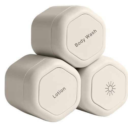 3-Piece Beige Magnetic Travel Capsules - Leak-Proof & TSA-Friendly Cosmetic and Skin Care Containers V888-ELOSUNG45679
