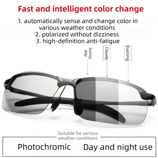 Black Photochromic HD Sunglass with Anti-Glare/Fatigue Polarization & Impact Resistant Alloy Frame for Day & V888-ELOSUNG45695