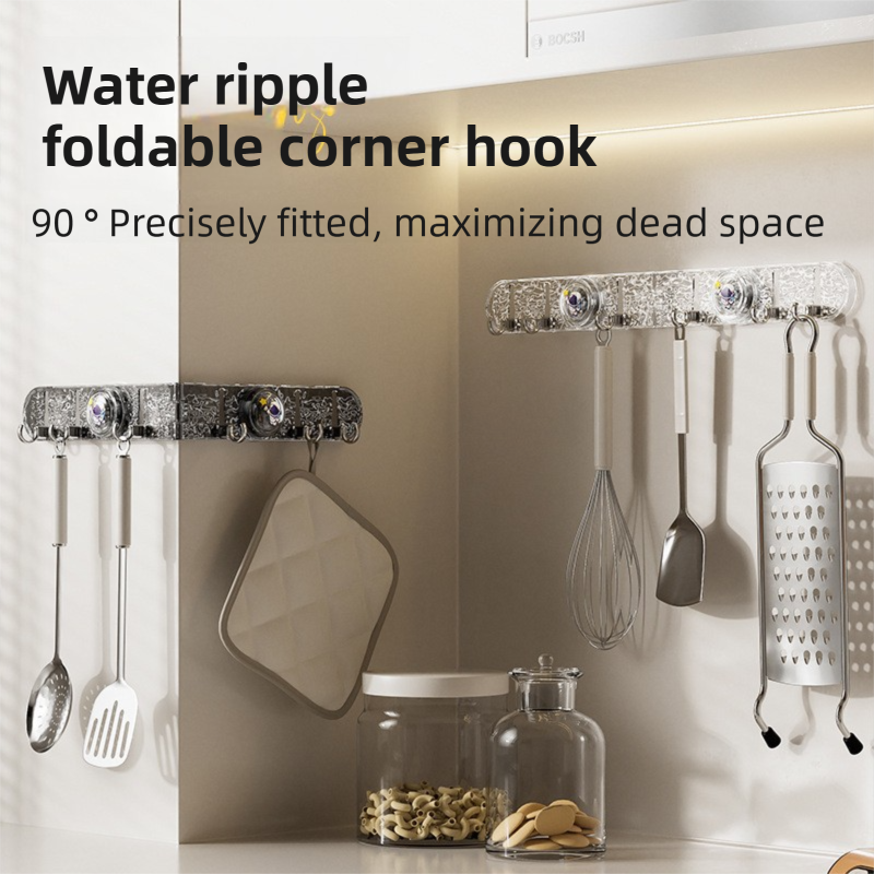 2-Pack 180 degrees Foldable Hidden Hook Rail with Reusable Suction Cup - Waterproof Water Ripple Rack for V888-ELOSUNG45701