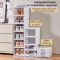 White 6-Layer Foldable Shoe Storage Tower with Transparent Display Panel & Back Ventilation - One-Pull V888-ELOSUNG45707
