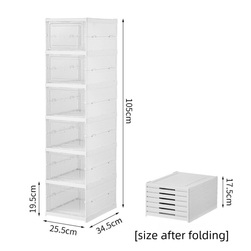 White 6-Layer Foldable Shoe Storage Tower with Transparent Display Panel & Back Ventilation - One-Pull V888-ELOSUNG45707