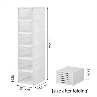 White 6-Layer Foldable Shoe Storage Tower with Transparent Display Panel & Back Ventilation - One-Pull V888-ELOSUNG45707