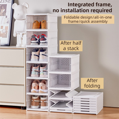 Transparent 3-Layer Foldable Shoe Storage Tower with Transparent Display Panel & Back Ventilation - One-Pull V888-ELOSUNG45708
