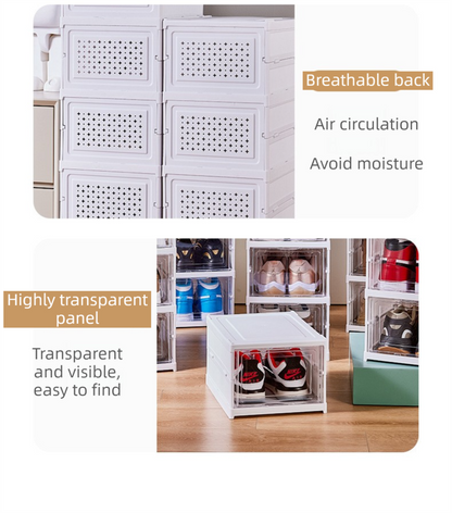 Transparent 3-Layer Foldable Shoe Storage Tower with Transparent Display Panel & Back Ventilation - One-Pull V888-ELOSUNG45708