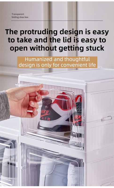 Transparent 3-Layer Foldable Shoe Storage Tower with Transparent Display Panel & Back Ventilation - One-Pull V888-ELOSUNG45708