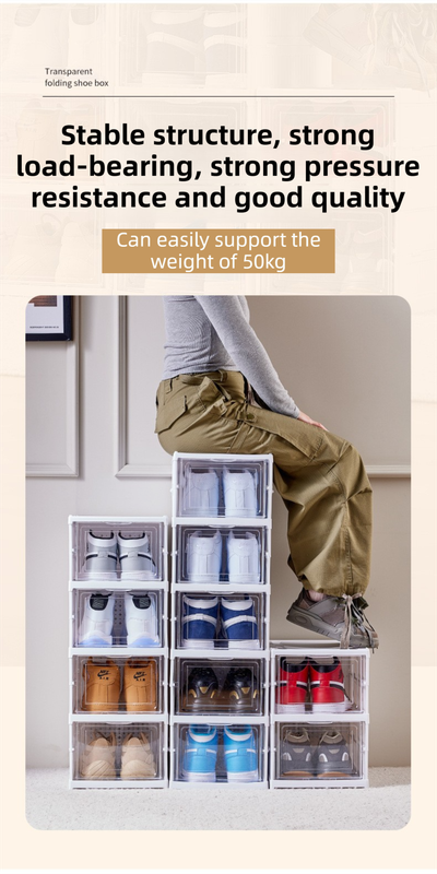 Transparent 6-Layer Foldable Shoe Storage Tower with Transparent Display Panel & Back Ventilation - One-Pull V888-ELOSUNG45709