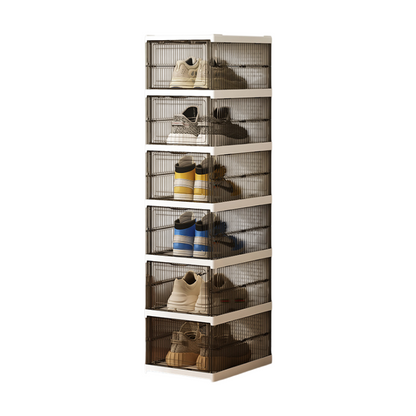 Transparent Grey 6-Layer Foldable Shoe Storage Tower with Transparent Display Panel & Back Ventilation - V888-ELOSUNG45711