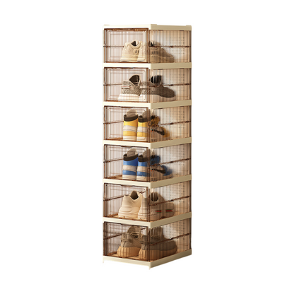 Transparent Brown 6-Layer Foldable Shoe Storage Tower with Transparent Display Panel & Back Ventilation - V888-ELOSUNG45713