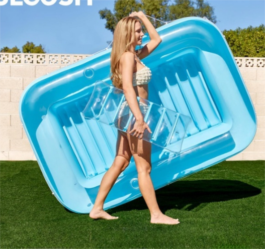 180x118CM Blue Transparent Inflatable Suntan Tub & Floating Pool Lounger with Dual Integrated Cup Holders and V888-ELOSUNG45719