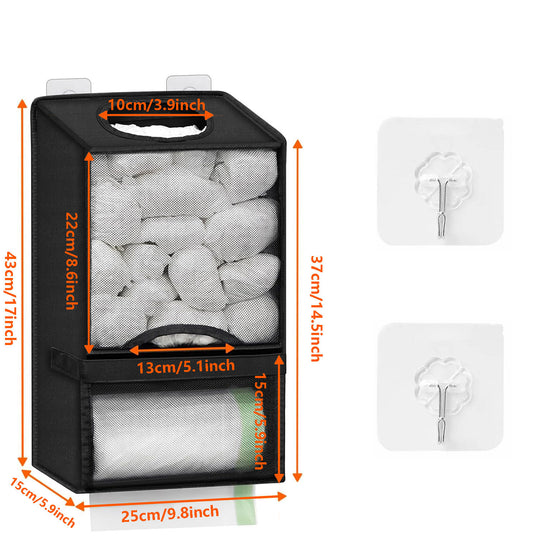 2-in-1 Black Kitchen Plastic Bag & Trash Bag Roll Dispenser - Hanging Grocery & Produce Bag Organizer V888-ELOSUNG45720